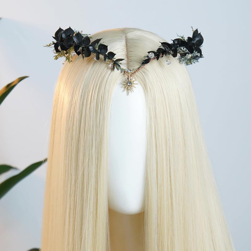 MOSTORY Woodland Flower Fairy Crown - Forest Elf Crown Circlet for Renaissance Accessories Women Fairycore Renfaire Cosplay - Image 2